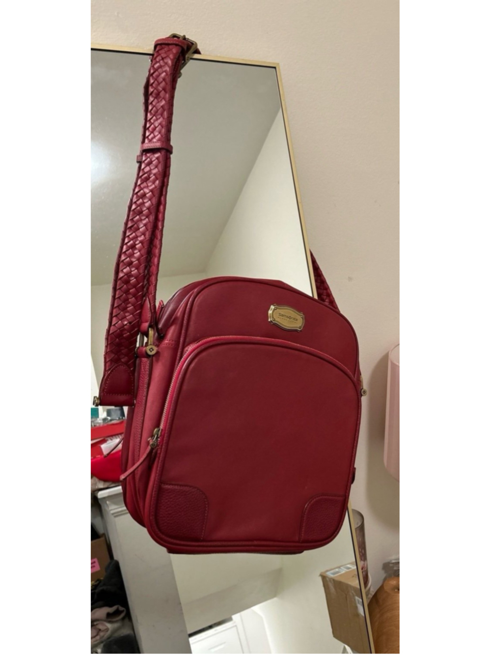 Samsonite Black Label large crossbody bag red leather backpack like new